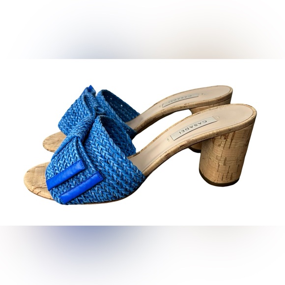 Casadei Shoes - CASADEI Blue Raffia Sandle Mules, Size 40. Italian Made. Leather. EUC!